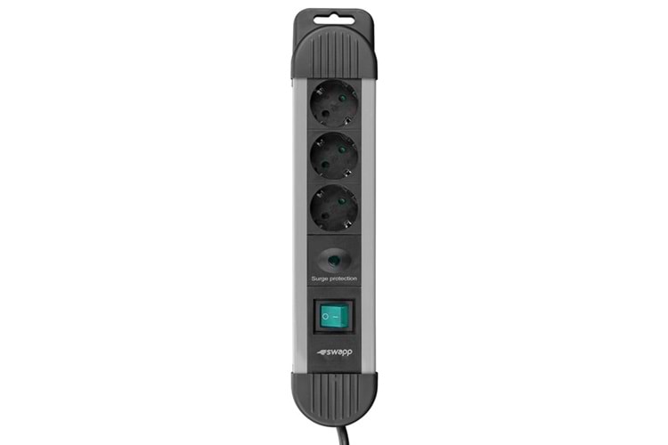 S-LINK Swapp SPGKS03 1.5m 3G1.5mm2 900 Joule 3-lü Akım Kor. Gri Priz Çoklayıcı