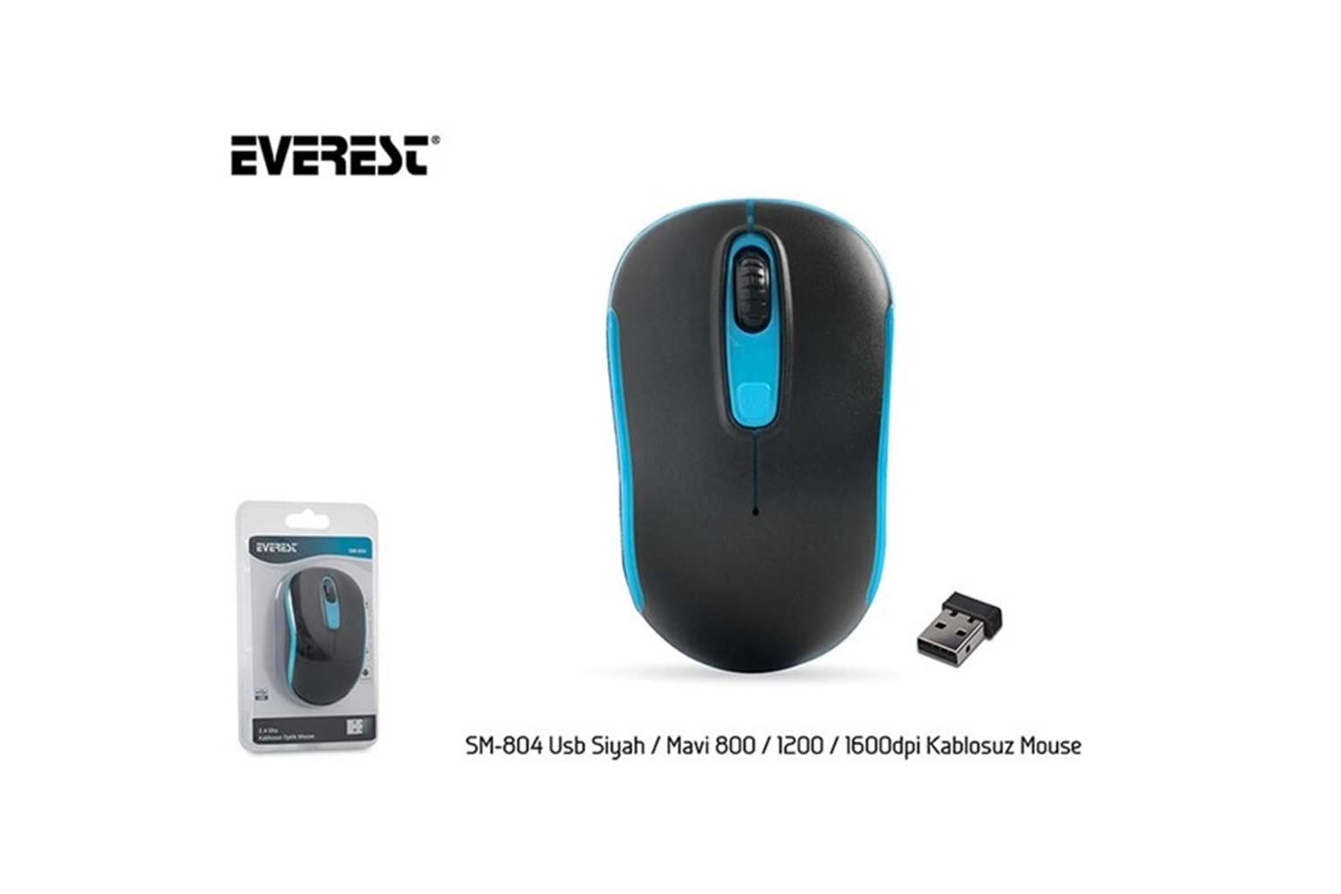 Everest SM-804 Usb Siyah/Mavi 1600dpi Kablosuz Mouse