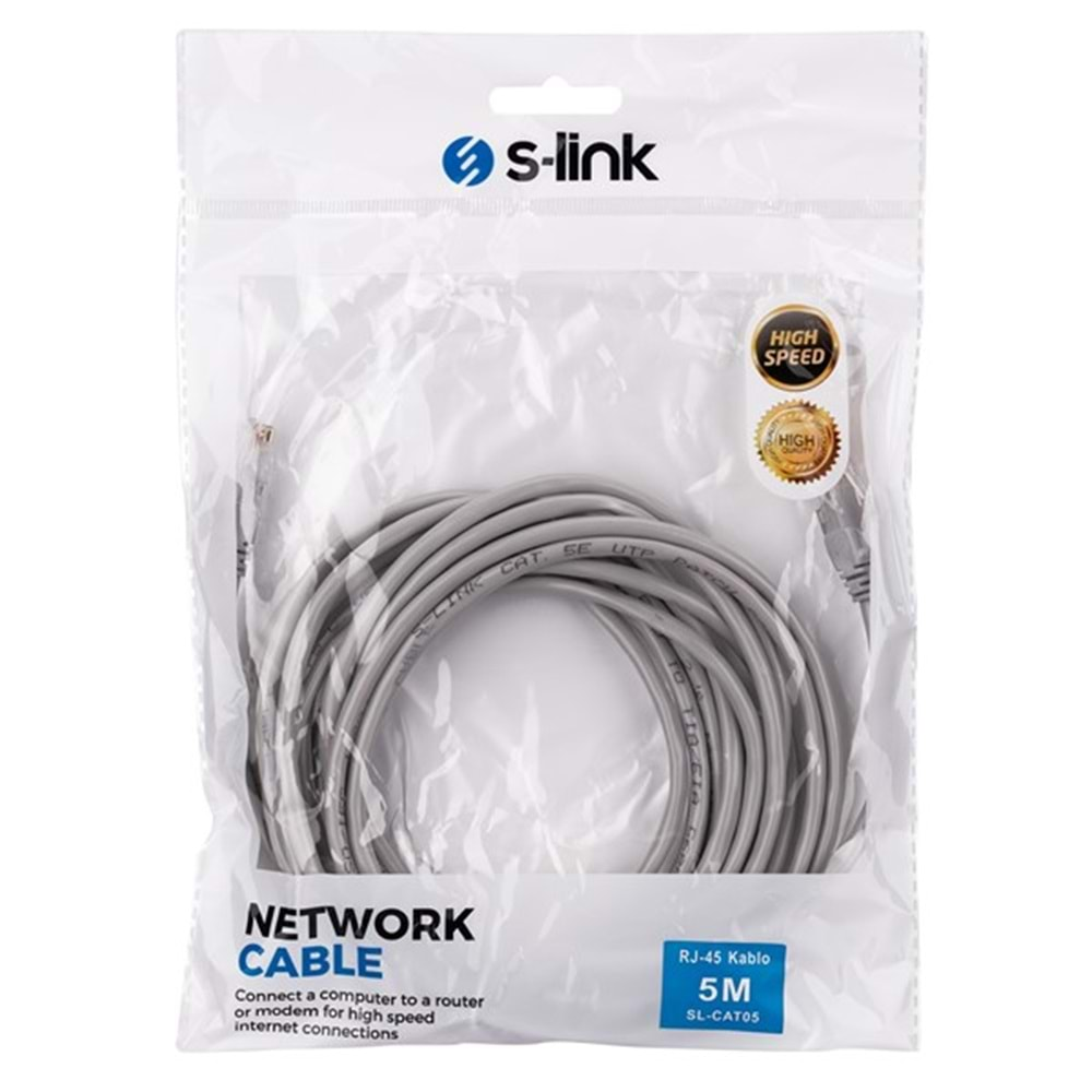 S-link SL-CAT05 RJ-45 5m Gri Cat5 Patch Kablo