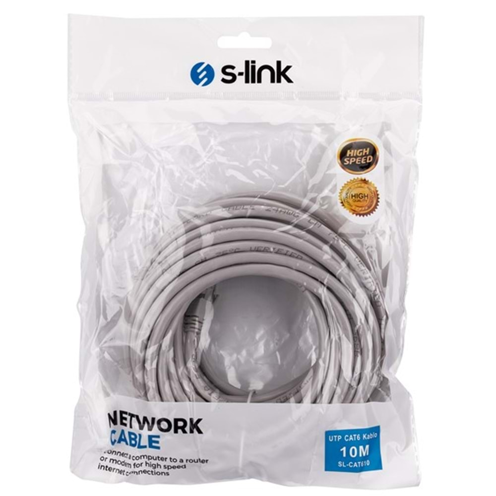 S-link SL-CAT610 10m Gri CAT6 Patch Kablo