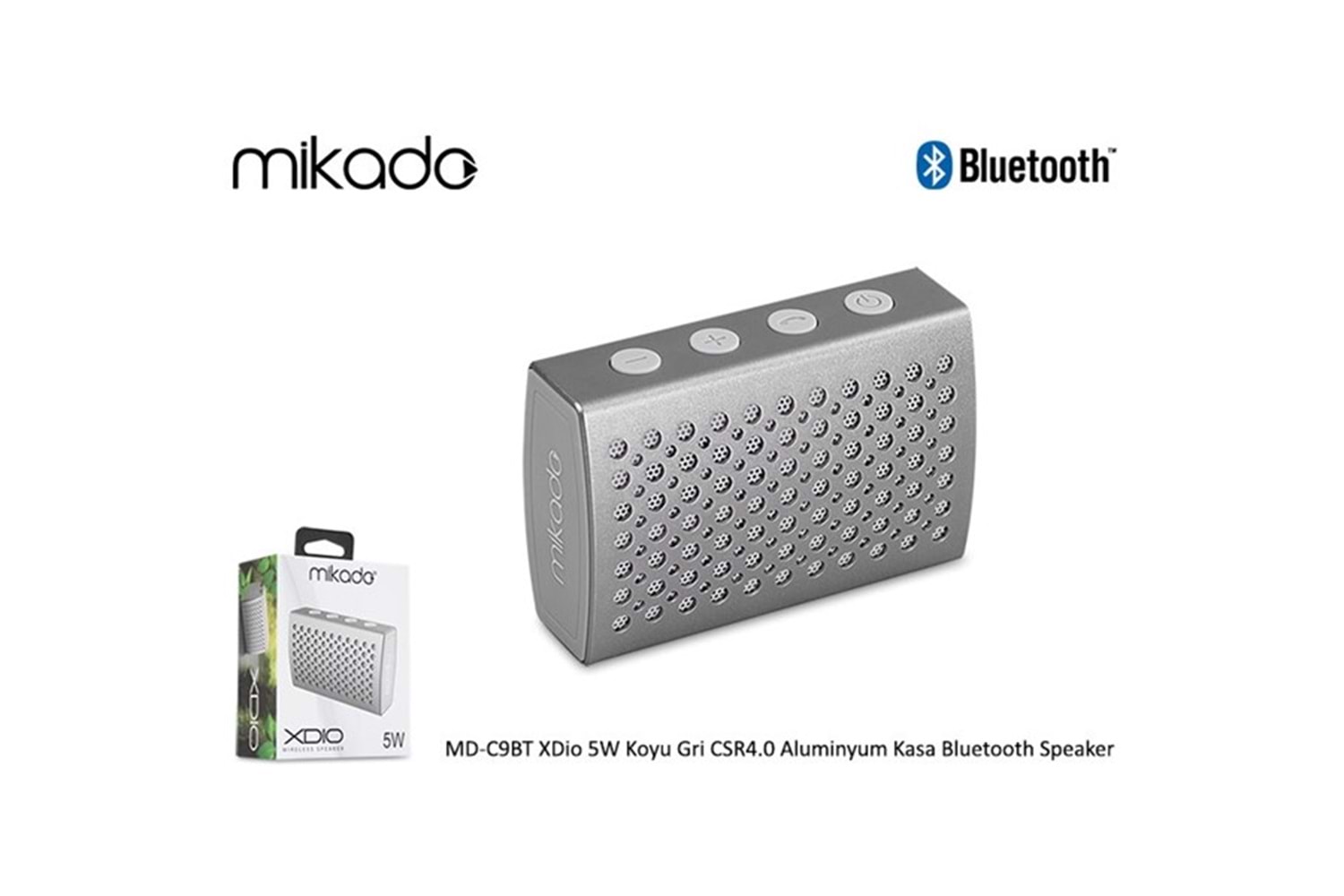 Mikado MD-C9BT XDio 5W Koyu Gri CSR4.0 Aluminyum Kasa Bluetooth Speaker