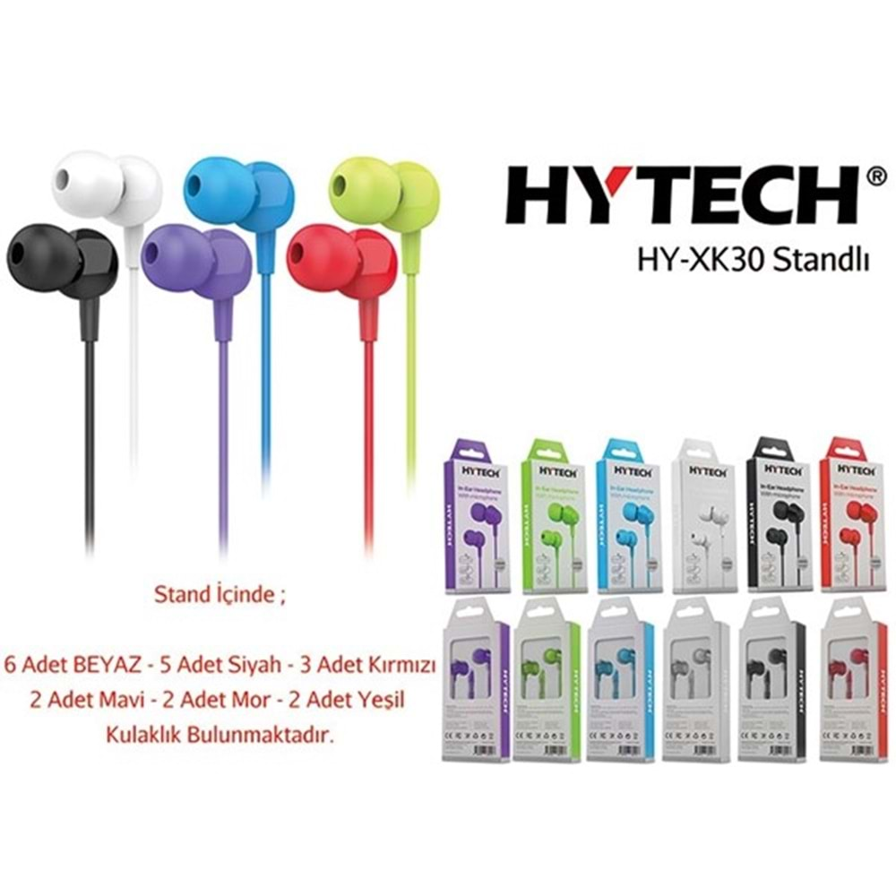 Hytech HY-XK30 20'li iç koli + 2*mor + 2*mavi + 2*yeşil 6*beyaz + 5*siyah + 3*kırmızı Kulak İçi Mikrofonlu Kulaklık