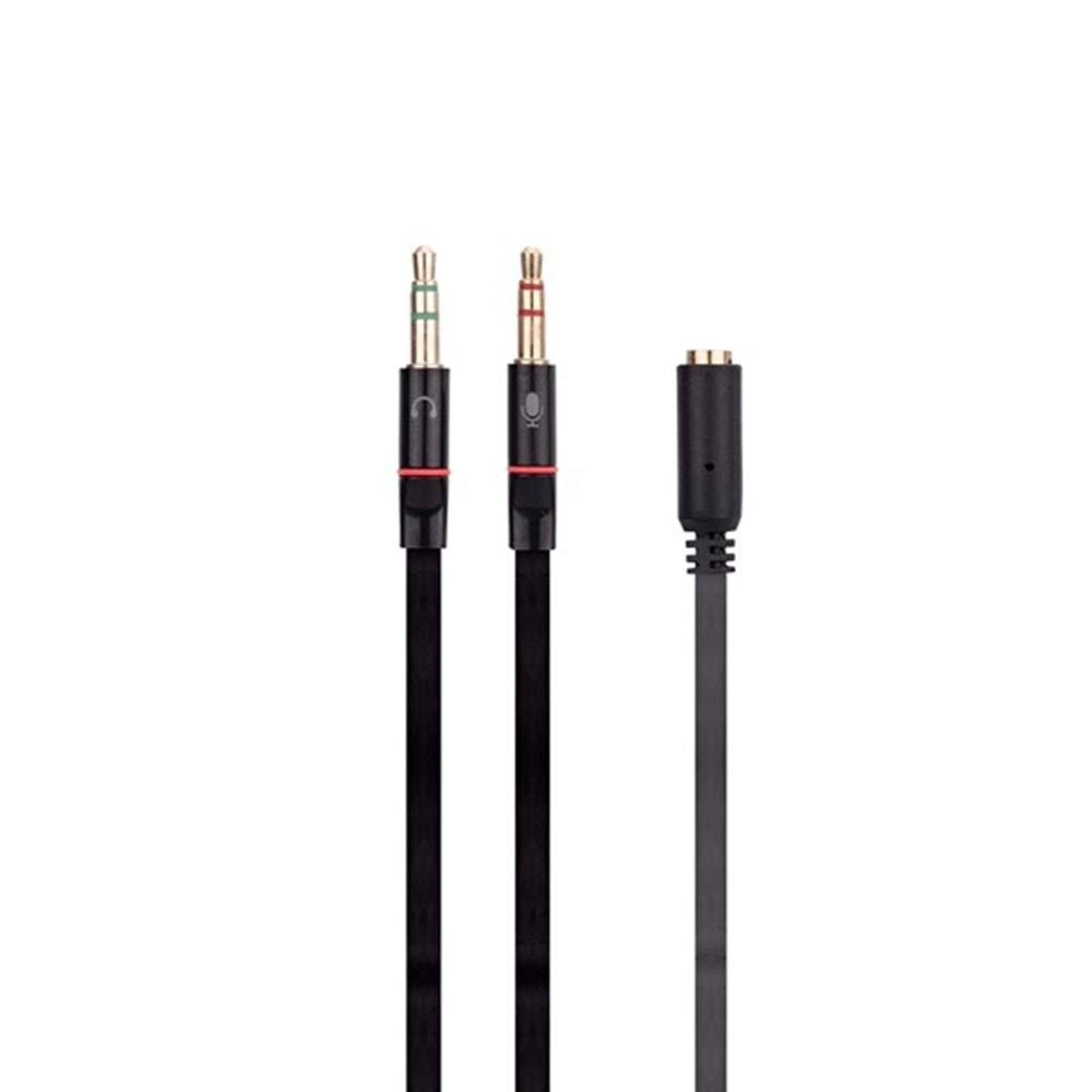 Hytech HY-X78 Siyah 3.5mm to Audio + Mic 0.15m Kulaklık Çevirici