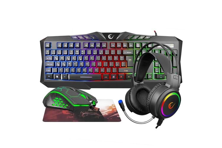 RAMPAGE KM-404 ARGENTI Rainbow Aydınlatmalı USB Gaming Combo Q Klavye + Kulaklık + Mouse + Mousepad