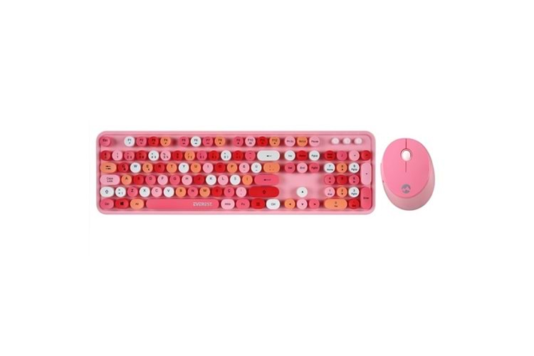 EVEREST Q TR ROUND KM-6282 Renkli Tuşlu Pembe Kablosuz Multimedia Klavye + Mouse Set