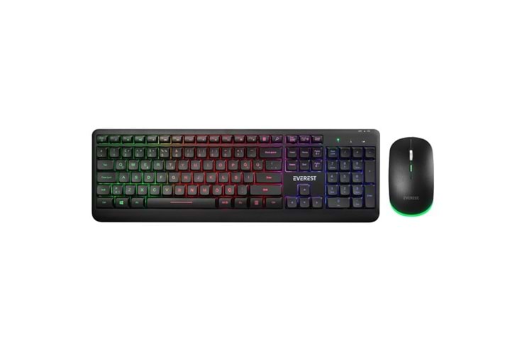 EVERST Q TR KM-1500 Siyah Kablosuz Rainbow Aydınlatmalı Q Multimedia Klavye + Mouse Set