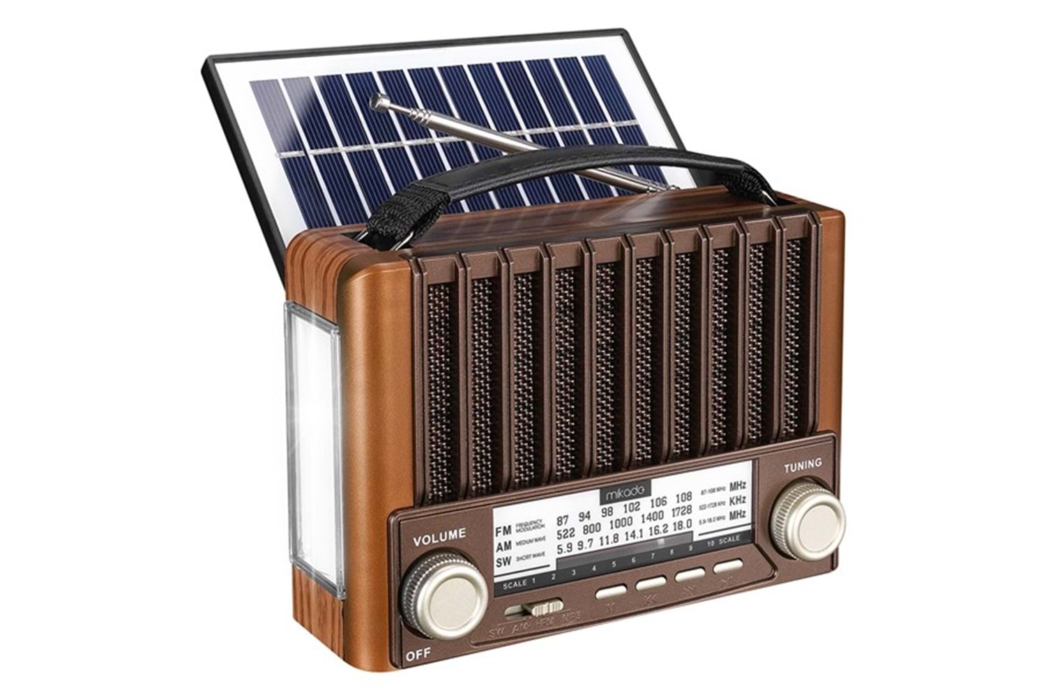 Mikado MDR-310 Ahşap USB- TF Destekli FM/AM/SW+BT+SOLAR 3 Band Klasik Radyo