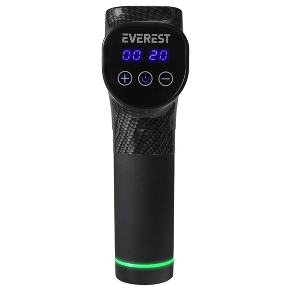 Everest EV-MT51 12V Dijital Karbon Fiber/Siyah 2500 mAh Kablosuz Profesyonel Sporcu 30 Kademeli Hız 7 Başlıklı Masaj Tab