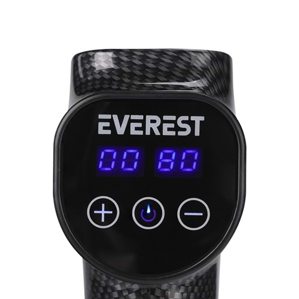 Everest EV-MT51 12V Dijital Karbon Fiber/Siyah 2500 mAh Kablosuz Profesyonel Sporcu 30 Kademeli Hız 7 Başlıklı Masaj Tab