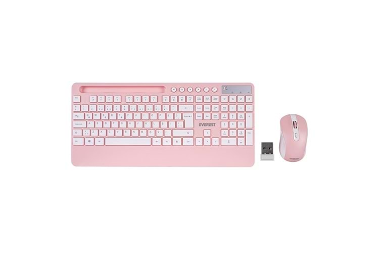 Everest KM-9676 Kablosuz Beyaz/Pempe Multimedya Tablet-Telefon Standlı Klavye + Mouse Set