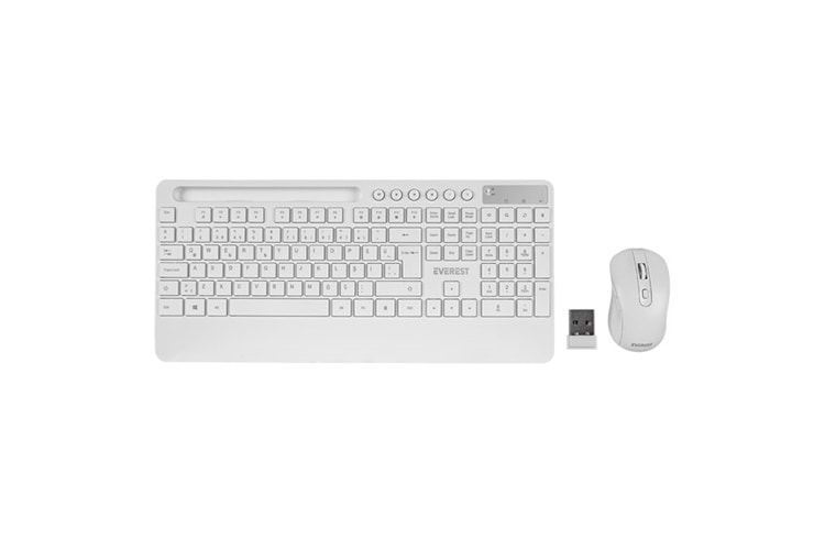 EVEREST KM-9676 Beyaz Multimedya Tablet-Telefon Standlı Klavye + Mouse Set