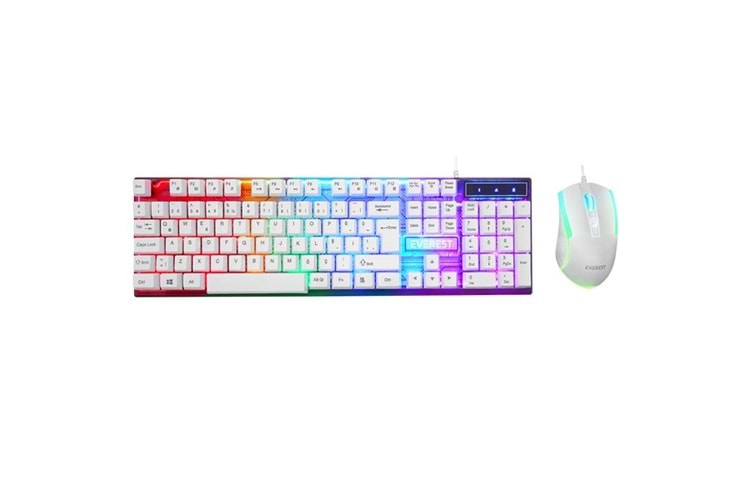 Everest KM-198 Luminax Beyaz Gökkuşağı Aydınlatmalı Q Gaming Oyuncu Klavye + Mouse Set