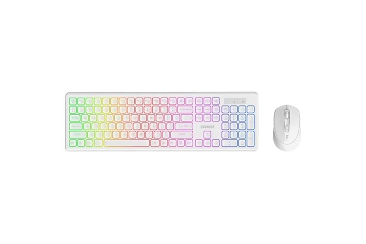 Everest KM-319BT Beyaz 2.4G+BT1+BT2 Çoklu Cihaz Bağlantılı Q Set Kablosuz Klavye + Mouse
