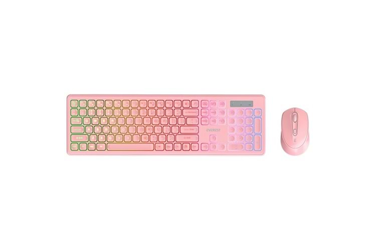 Everest KM-319BT Pembe 2.4G+BT1+BT2 Çoklu Cihaz Bağlantılı Q Set Kablosuz Klavye + Mouse