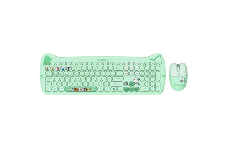 Everest KM-6283 CATTY Renkli Tuşlu Yeşil 2.4 ghz + BT Kablosuz Q Multimedia Klavye + Mouse + Pad Set