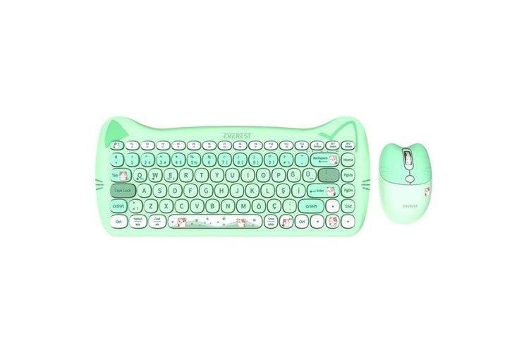 Everest KM-6285 CATTY MINI Renkli Tuşlu Yeşil 2.4 ghz + BT Kablosuz Q Multimedia Klavye + Mouse Set