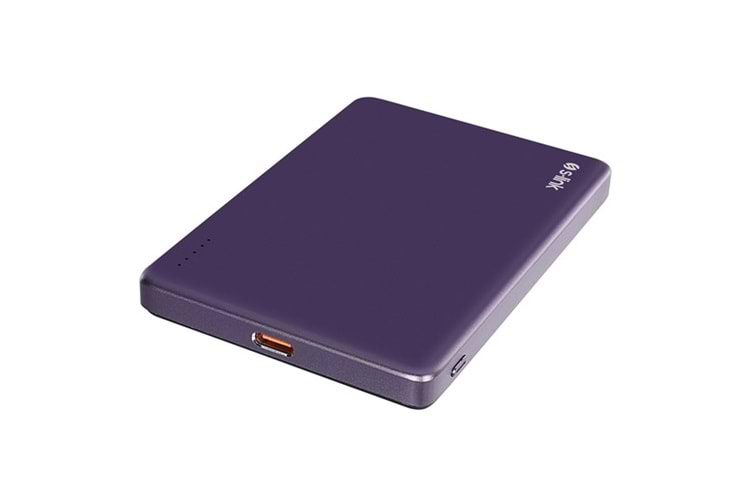 S-LINK MG105 5000mAh PD20W Magsafe 15W Kablosuz Type-C Mor Taşınabilir Metal Şarj Cihazı Powerbank
