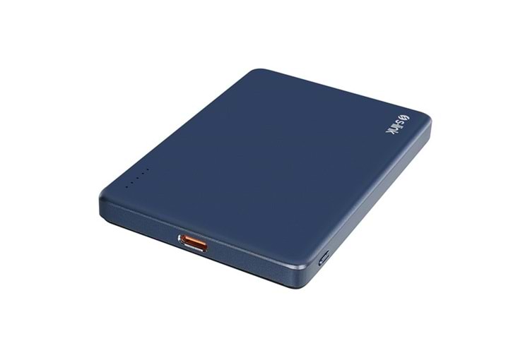 S-LINK MG105 5000mAh PD20W Magsafe 15W Kablosuz Type-C Mavi Taşınabilir Metal Şarj Cihazı Powerbank