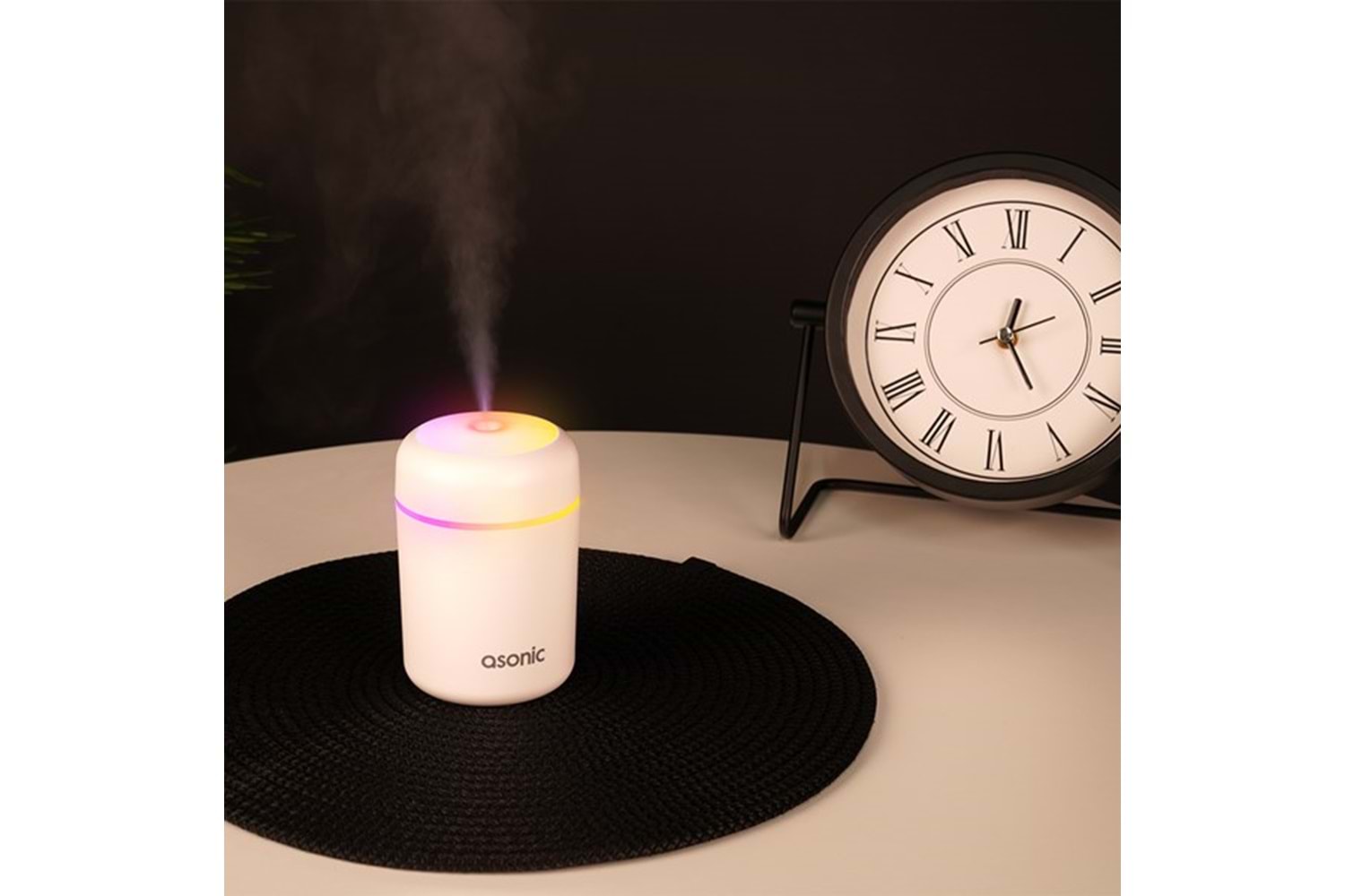 ASONIC HN21 Matte Beyaz 2W 300ML kapasiteli 4 Saat Çalışabilir RGB Mini Oda Nemlendirici